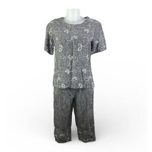 Click by Color Me Cotton CMC Women's Outfit Linen Top Pants Size Small Gray